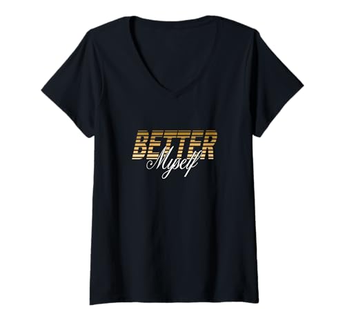 Damen Brown Better Myself Brown Graphic T-Shirt mit V-Ausschnitt Damen Brown Better Myself Brown Graphic T-Shirt mit V-Ausschnitt von Color Match Brown Graphic Tee