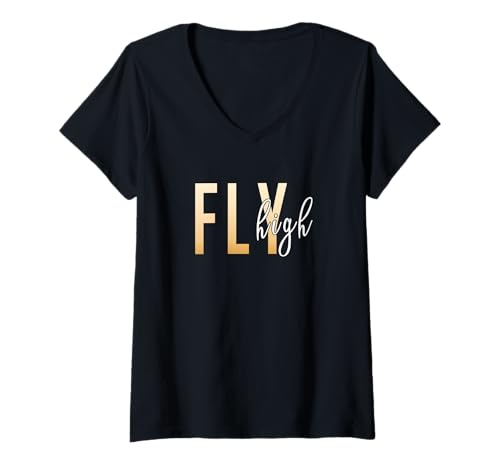 Damen Brown Fly High Brown Graphic T-Shirt mit V-Ausschnitt Damen Brown Fly High Brown Graphic T-Shirt mit V-Ausschnitt von Color Match Brown Graphic Tee