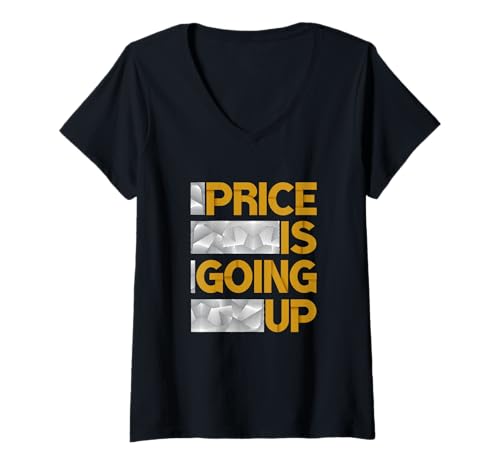 Damen Brown Price is Going Up Brown Graphic T-Shirt mit V-Ausschnitt von Color Match Brown Graphic Tee