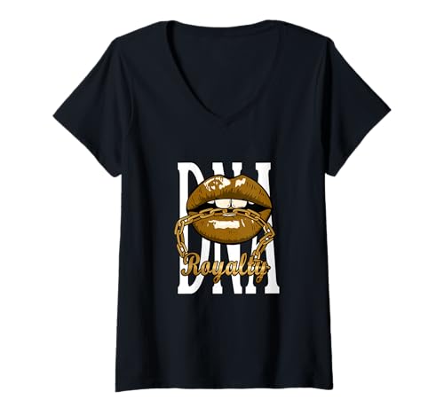 Damen Brown It's In My DNA Brown Graphic T-Shirt mit V-Ausschnitt Damen Brown It's In My DNA Brown Graphic T-Shirt mit V-Ausschnitt von Color Match Brown Graphic apparel
