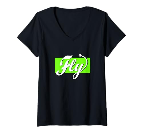 Damen Green Fly Green Grafik T-Shirt mit V-Ausschnitt Damen Green Fly Green Grafik T-Shirt mit V-Ausschnitt von Color Match Green Graphic Tee
