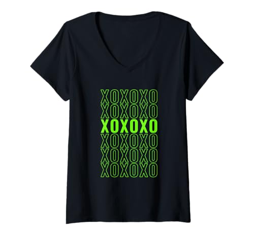 Damen Green Hugs N Kisses Green Graphic T-Shirt mit V-Ausschnitt Damen Green Hugs N Kisses Green Graphic T-Shirt mit V-Ausschnitt von Color Match Green Graphic Tee