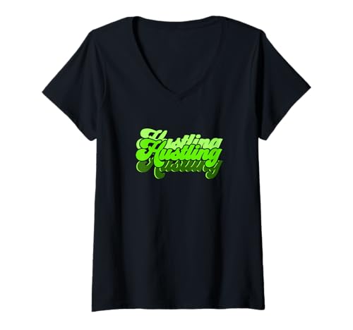 Damen Green Hustling-x3 Grüne Grafik T-Shirt mit V-Ausschnitt Damen Green Hustling-x3 Grüne Grafik T-Shirt mit V-Ausschnitt von Color Match Green Graphic Tee