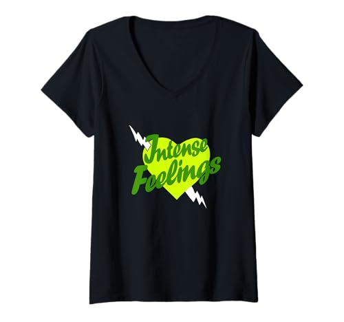 Damen Green Intense Feelings Distressed Grüne Grafik T-Shirt mit V-Ausschnitt Damen Green Intense Feelings Distressed Grüne Grafik T-Shirt mit V-Ausschnitt von Color Match Green Graphic Tee