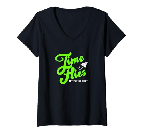 Damen Green Pilot of My Own Time Green Graphic T-Shirt mit V-Ausschnitt Damen Green Pilot of My Own Time Green Graphic T-Shirt mit V-Ausschnitt von Color Match Green Graphic Tee
