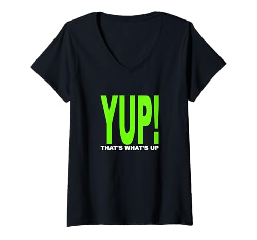 Damen Grün JA! Das ist What Up Green Graphic T-Shirt mit V-Ausschnitt Damen Grün JA! Das ist What Up Green Graphic T-Shirt mit V-Ausschnitt von Color Match Green Graphic Tee