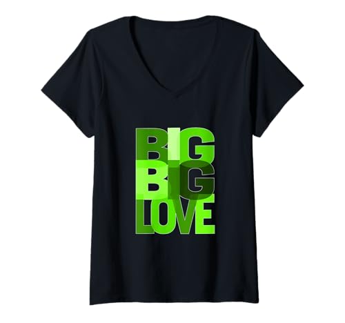 Damen Grüne Big-Big-Love-grüne Grafik T-Shirt mit V-Ausschnitt Damen Grüne Big-Big-Love-grüne Grafik T-Shirt mit V-Ausschnitt von Color Match Green Graphic Tee