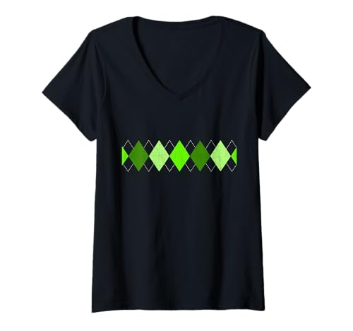 Damen Grüne Distressed Diamonds Green Graphic T-Shirt mit V-Ausschnitt Damen Grüne Distressed Diamonds Green Graphic T-Shirt mit V-Ausschnitt von Color Match Green Graphic Tee