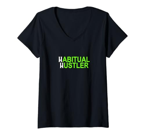 Damen Grüne Grafik von Habitual Hustler in Grün T-Shirt mit V-Ausschnitt Damen Grüne Grafik von Habitual Hustler in Grün T-Shirt mit V-Ausschnitt von Color Match Green Graphic Tee