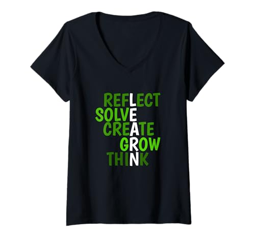 Damen Grüne Learn & Grow Grüne Grafik T-Shirt mit V-Ausschnitt von Color Match Green Graphic Tee