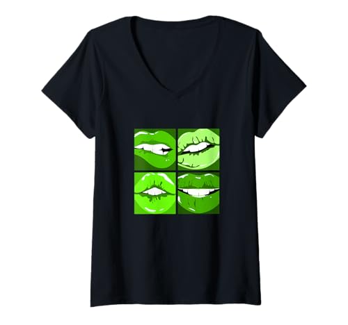 Damen Grüne Read My Lips Grüne Grafik T-Shirt mit V-Ausschnitt von Color Match Green Graphic Tee