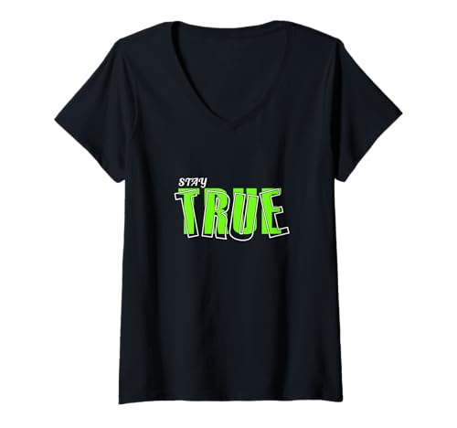 Damen Grüne Stay True v2 Grüne Grafik T-Shirt mit V-Ausschnitt von Color Match Green Graphic Tee