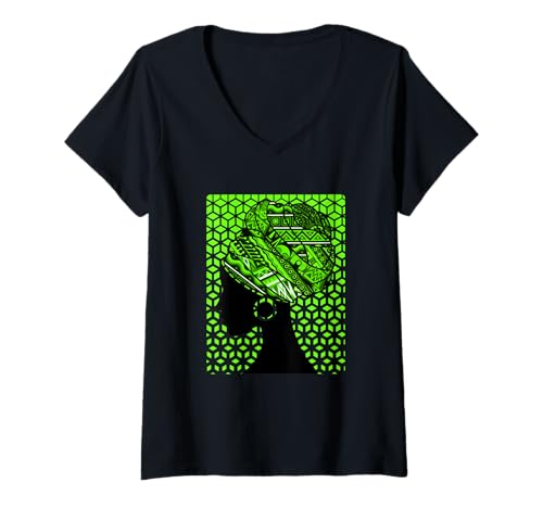 Damen Grüne Wickel-grüne Grafik T-Shirt mit V-Ausschnitt Damen Grüne Wickel-grüne Grafik T-Shirt mit V-Ausschnitt von Color Match Green Graphic Tee