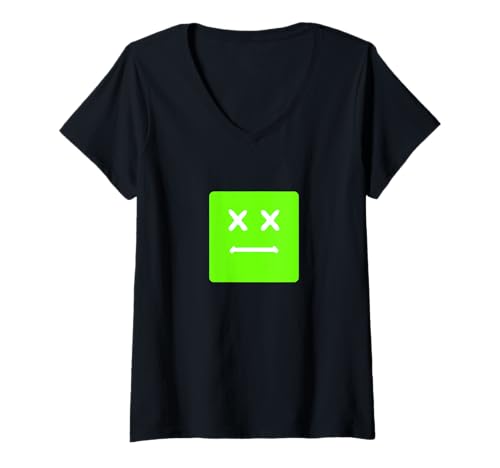 Damen Grüne X-Eyes Blockface-grüne Grafik T-Shirt mit V-Ausschnitt von Color Match Green Graphic Tee