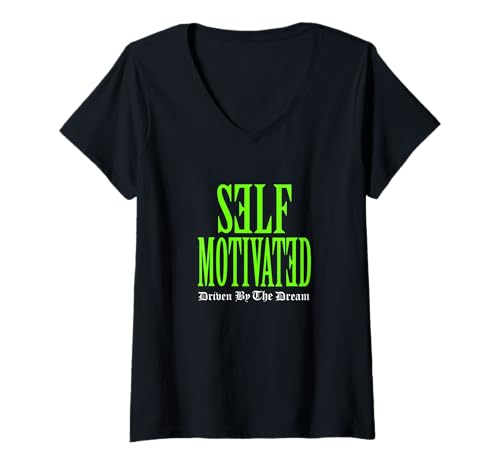 Damen Grüne selbstmotivierte grüne Grafik T-Shirt mit V-Ausschnitt von Color Match Green Graphic Tee