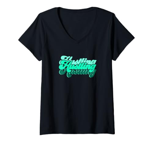 Damen Hellblaugrün Aqua Hustling-X3 Hellblaugrüne Aqua-Grafik T-Shirt mit V-Ausschnitt von Color Match Light Teal Aqua Graphic Tee