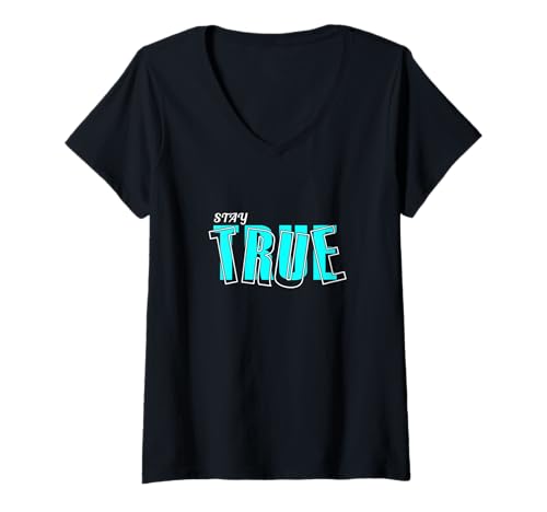 Damen Hellblaugrün Aqua Stay True v2 Hellblaugrüne Aquagrafik T-Shirt mit V-Ausschnitt von Color Match Light Teal Aqua Graphic Tee