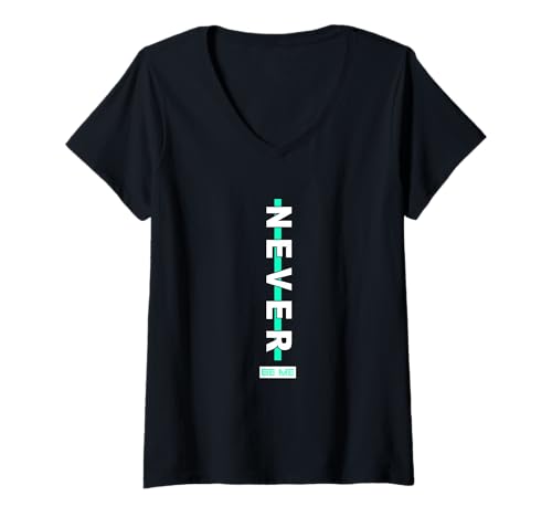 Damen Hellblaugrünes Aquafarbenes NEVER BE ME Hellblaugrünes Aquagrafik T-Shirt mit V-Ausschnitt von Color Match Light Teal Aqua Graphic Tee