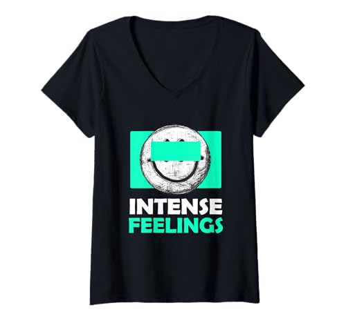 Damen Light Teal Aqua Intense Feelings Hellblaugrüne Aqua-Grafik T-Shirt mit V-Ausschnitt von Color Match Light Teal Aqua Graphic Tee