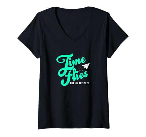 Damen Light Teal Aqua Pilot of My Own Time Light Blaugrün T-Shirt mit V-Ausschnitt von Color Match Light Teal Aqua Graphic Tee