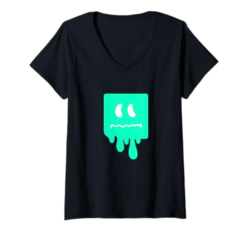 Damen Light Teal Aqua Scared Blockface Light Blaugrün T-Shirt mit V-Ausschnitt von Color Match Light Teal Aqua Graphic Tee