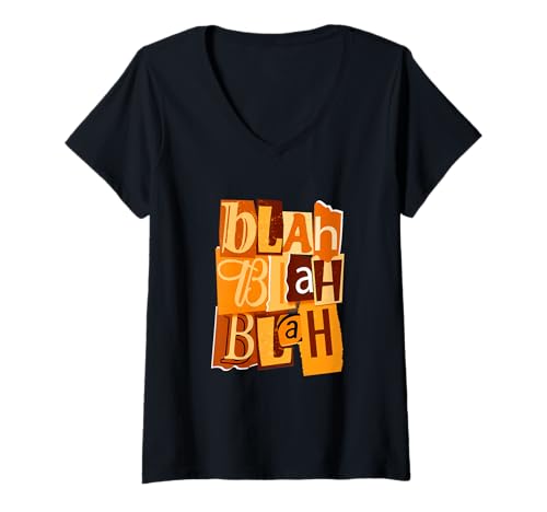 Damen Orange Blah-x3 Orange Grafik T-Shirt mit V-Ausschnitt Damen Orange Blah-x3 Orange Grafik T-Shirt mit V-Ausschnitt von Color Match Orange Graphic Tee