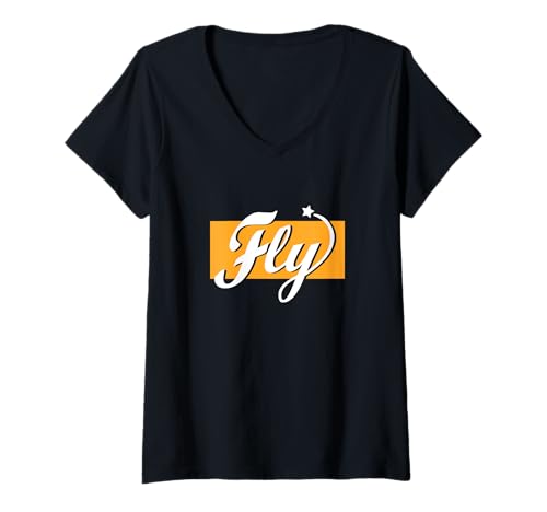 Damen Orange Fly Orange Grafik T-Shirt mit V-Ausschnitt Damen Orange Fly Orange Grafik T-Shirt mit V-Ausschnitt von Color Match Orange Graphic Tee