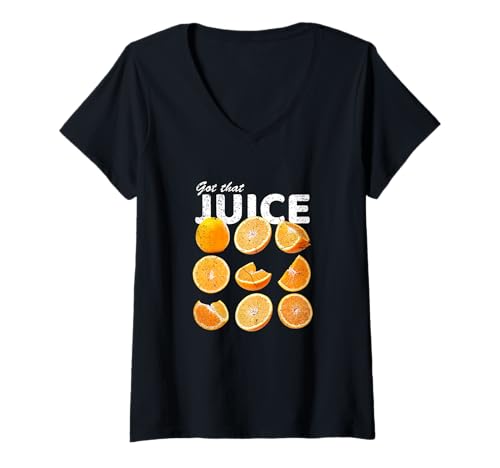 Damen Orange Got That Juice Orange Grafik T-Shirt mit V-Ausschnitt Damen Orange Got That Juice Orange Grafik T-Shirt mit V-Ausschnitt von Color Match Orange Graphic Tee