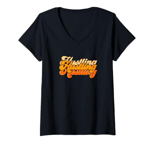 Damen Orange Hustling-x3 Orange Grafik T-Shirt mit V-Ausschnitt Damen Orange Hustling-x3 Orange Grafik T-Shirt mit V-Ausschnitt von Color Match Orange Graphic Tee