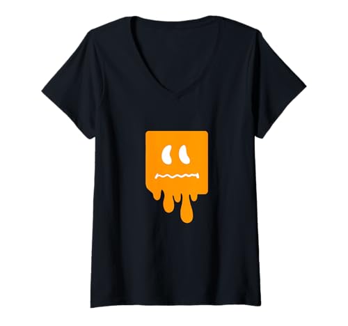 Damen Orange Scared Block-Face Orange Grafik T-Shirt mit V-Ausschnitt von Color Match Orange Graphic Tee