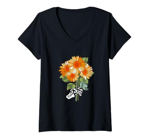 Damen Orange Sunflowers My Last, My All Orange Grafik T-Shirt mit V-Ausschnitt Damen Orange Sunflowers My Last, My All Orange Grafik T-Shirt mit V-Ausschnitt von Color Match Orange Graphic Tee