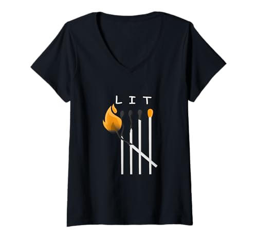 Damen Orange You Know It's LIT Orange Grafik T-Shirt mit V-Ausschnitt Damen Orange You Know It's LIT Orange Grafik T-Shirt mit V-Ausschnitt von Color Match Orange Graphic Tee