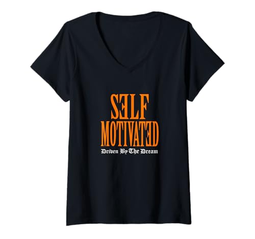 Damen Orange selbstmotivierte orangefarbene Grafik T-Shirt mit V-Ausschnitt Damen Orange selbstmotivierte orangefarbene Grafik T-Shirt mit V-Ausschnitt von Color Match Orange Graphic Tee