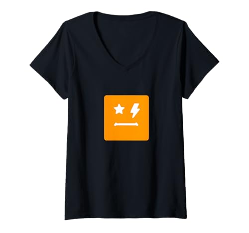 Damen Orangefarbenes Sternen-Blockgesicht mit orangefarbener Grafik T-Shirt mit V-Ausschnitt von Color Match Orange Graphic Tee