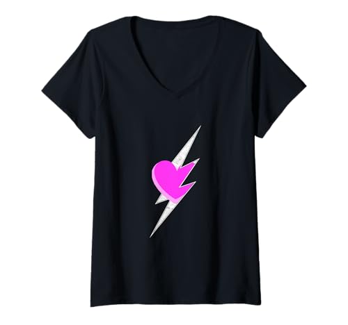 Damen Aufhellende rosa Grafik mit rosafarbenem Herz T-Shirt mit V-Ausschnitt von Color Match Pink Graphic Tee