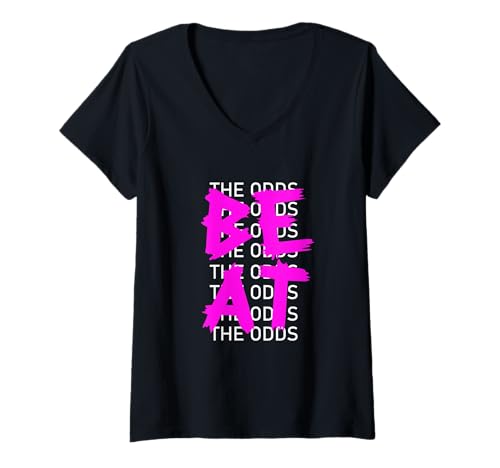 Damen Pink Beat The Odds Rosafarbene Grafik T-Shirt mit V-Ausschnitt von Color Match Pink Graphic Tee