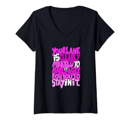Damen Pink Please Follow The Markings Pink Graphic T-Shirt mit V-Ausschnitt von Color Match Pink Graphic Tee