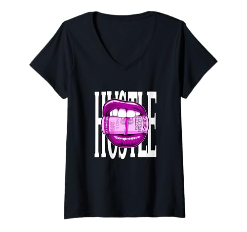 Damen Pink Taste for The Hustle Pink Graphic T-Shirt mit V-Ausschnitt von Color Match Pink Graphic Tee
