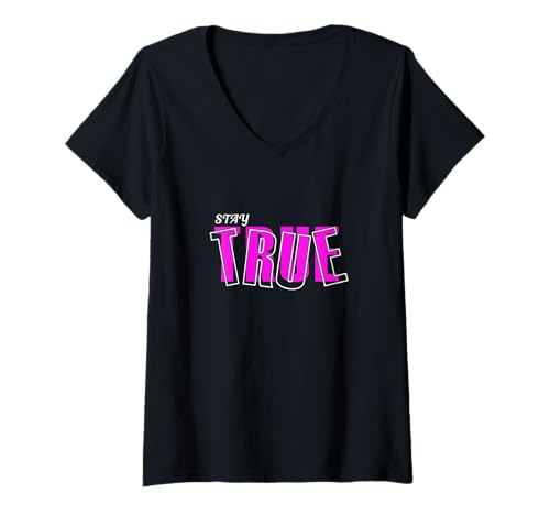 Damen Rosa Stay True v2 Rosafarbene Grafik T-Shirt mit V-Ausschnitt von Color Match Pink Graphic Tee