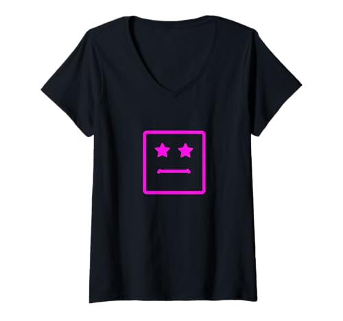 Damen Rosafarbene Grafik mit doppeltem Stern und quadratischem Gesicht in Rosa T-Shirt mit V-Ausschnitt von Color Match Pink Graphic Tee