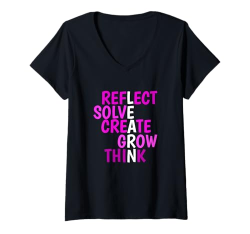 Damen Rosafarbene Learn & Grow Grafik T-Shirt mit V-Ausschnitt von Color Match Pink Graphic Tee