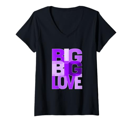 Damen Lila Big-Big-Love Lila Grafik T-Shirt mit V-Ausschnitt Damen Lila Big-Big-Love Lila Grafik T-Shirt mit V-Ausschnitt von Color Match Purple Graphic Tee