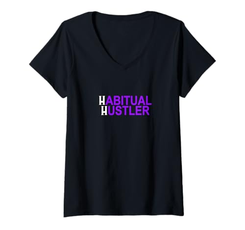 Damen Lila Habitual Hustler Purple Graphic T-Shirt mit V-Ausschnitt Damen Lila Habitual Hustler Purple Graphic T-Shirt mit V-Ausschnitt von Color Match Purple Graphic Tee