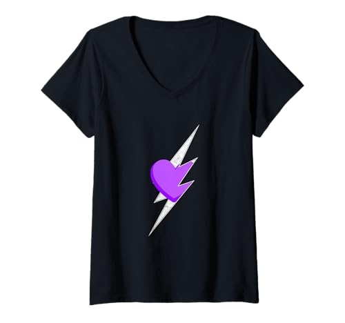 Damen Lila Herz Aufhellung Lila Grafik T-Shirt mit V-Ausschnitt von Color Match Purple Graphic Tee
