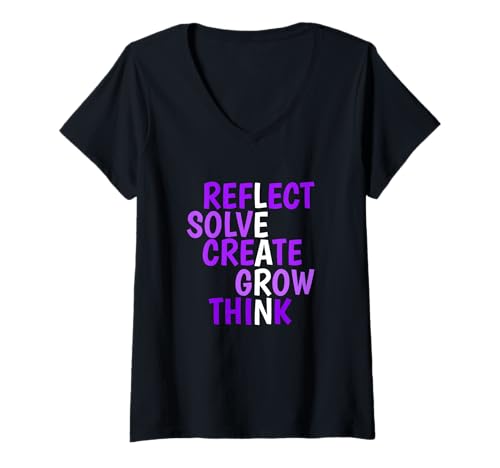 Damen Lila Learn & Grow Purple Graphic T-Shirt mit V-Ausschnitt Damen Lila Learn & Grow Purple Graphic T-Shirt mit V-Ausschnitt von Color Match Purple Graphic Tee