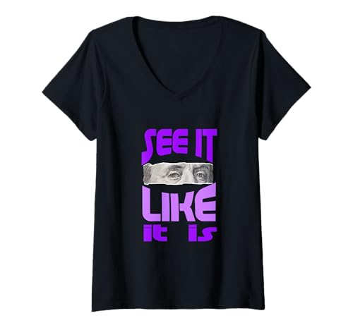 Damen Lila Open Your Eyes Lila Grafik T-Shirt mit V-Ausschnitt Damen Lila Open Your Eyes Lila Grafik T-Shirt mit V-Ausschnitt von Color Match Purple Graphic Tee