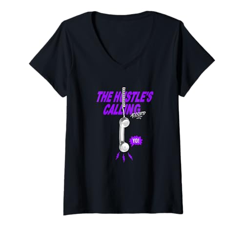 Damen Lila Pick Up The Call Lila Grafik T-Shirt mit V-Ausschnitt Damen Lila Pick Up The Call Lila Grafik T-Shirt mit V-Ausschnitt von Color Match Purple Graphic Tee