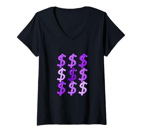 Damen Lila So Money Lila Grafik T-Shirt mit V-Ausschnitt Damen Lila So Money Lila Grafik T-Shirt mit V-Ausschnitt von Color Match Purple Graphic Tee