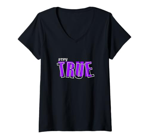 Damen Lila Stay True v2 Violette Grafik T-Shirt mit V-Ausschnitt Damen Lila Stay True v2 Violette Grafik T-Shirt mit V-Ausschnitt von Color Match Purple Graphic Tee