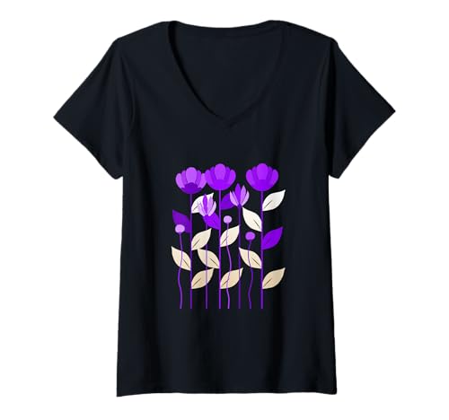 Damen Lila Tulpen-Töne, Violette Grafik T-Shirt mit V-Ausschnitt Damen Lila Tulpen-Töne, Violette Grafik T-Shirt mit V-Ausschnitt von Color Match Purple Graphic Tee